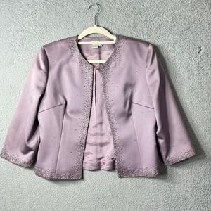 Zola Evening Suit Jacket‎ Womens 8 Lilac Beaded Open Front Satin Blazer READ